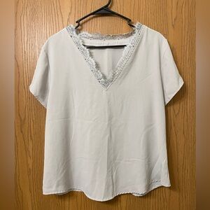 lime flare Dressy Lace Trim Blouse Tops  Short Sleeve Shirt